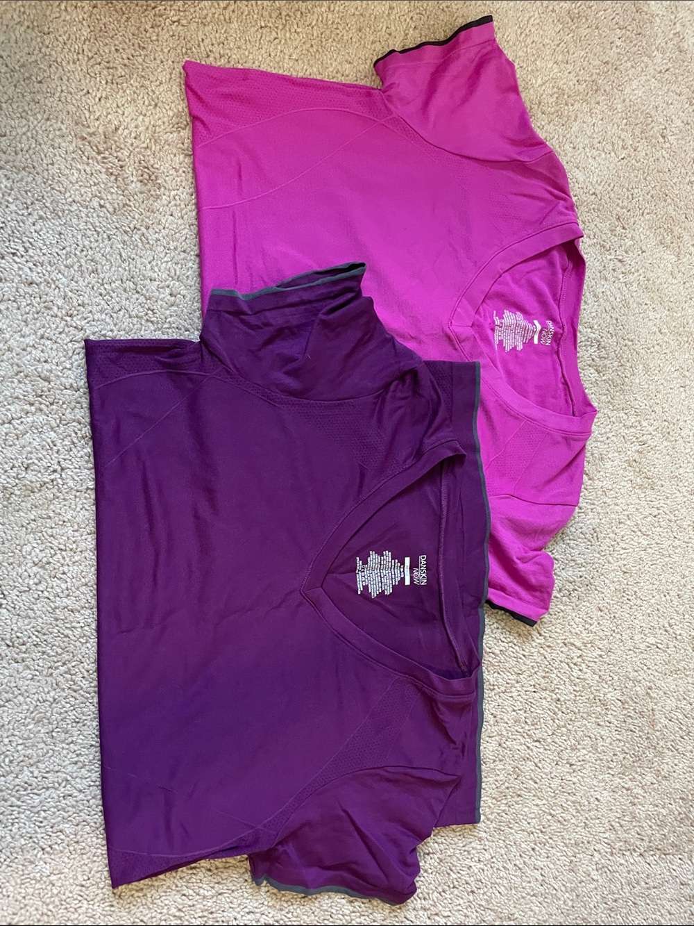 Danskin Short Sleeve V-Neck Tops - Fuchsia & Deep Purple